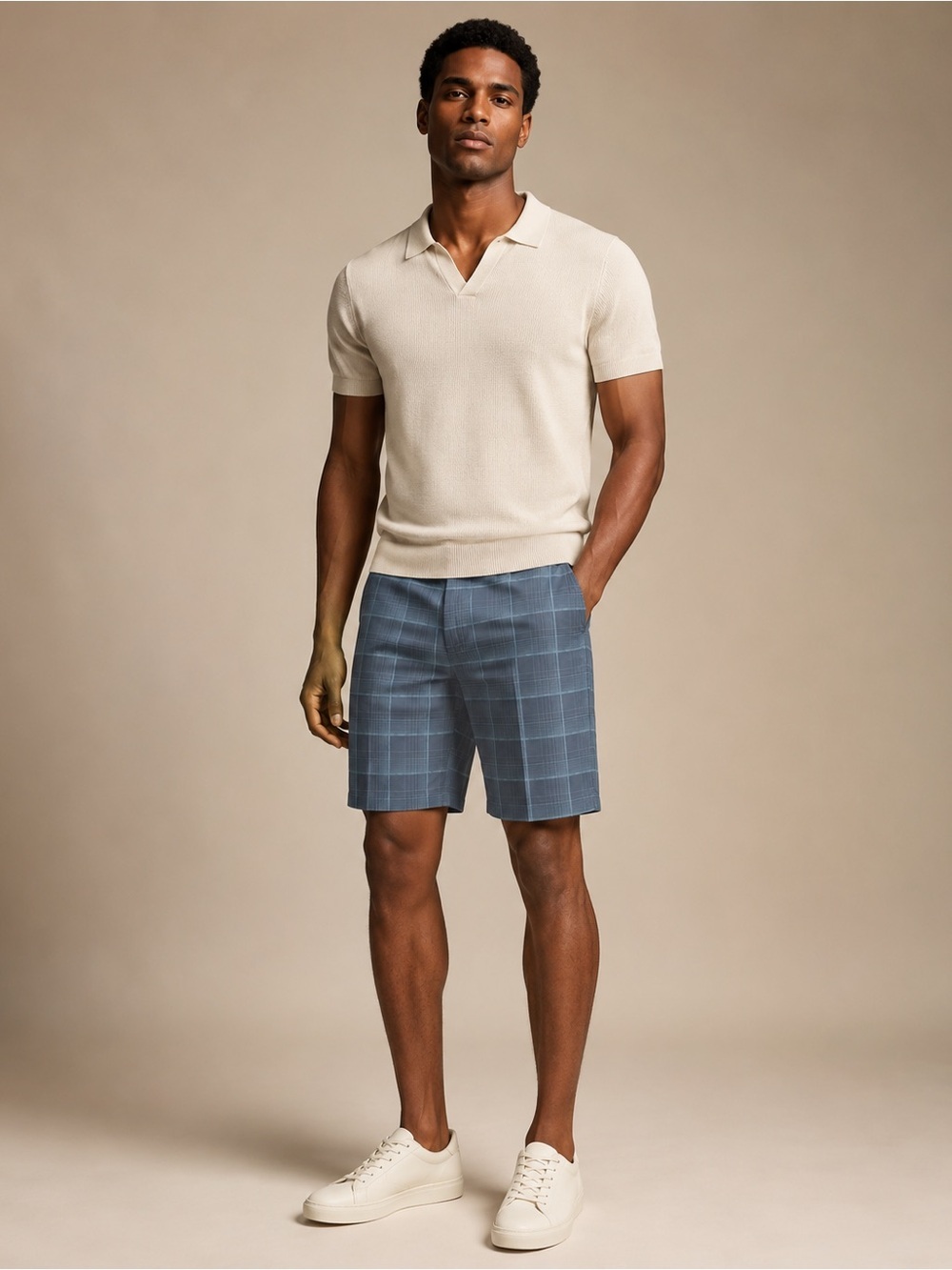 burnside Blue Windowpane Plaid Flat-Front Shorts